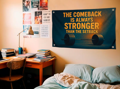 3x5 Ft Gym Flag Weightlifting with Quote “The Comeback Is Always Stronger Than the Setback” with 4 Brass Grommets.Polyester College Poster for Bedroom