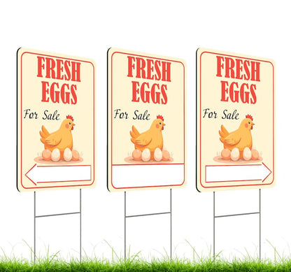 3X Double Sided 12x16 Inches Fresh Eggs For Sale Plastic Sign with Metal H-Stakes for Outdoor and Indoor