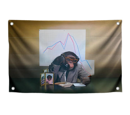 3x5 Feet Funny Monkey Polyester Flag with Four Brass Grommets - Office Monkey Banner for Wall Decoration - Single Sided Funny Animal Wall Flag