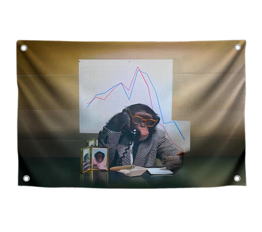 3x5 Feet Funny Monkey Polyester Flag with Four Brass Grommets - Office Monkey Banner for Wall Decoration - Single Sided Funny Animal Wall Flag