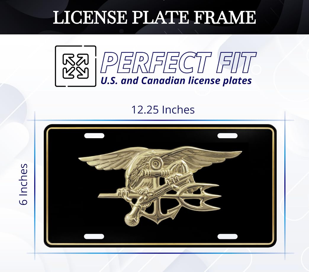 US Navy License Plate Frame - Stainless Steel Frames for Front and Rear Standard Cars USA - Metal Plates Frames with 4 Holes and Screws 6x12.25 inches