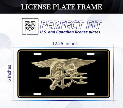 US Navy License Plate Frame - Stainless Steel Frames for Front and Rear Standard Cars USA - Metal Plates Frames with 4 Holes and Screws 6x12.25 inches