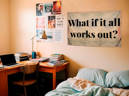 3x5 Feet Single Sided Flag - What If It All Works Out Quote.Polyester Flags with 4 Brass Grommets for Positive Vibes.Cool Motivation Banner for Inside