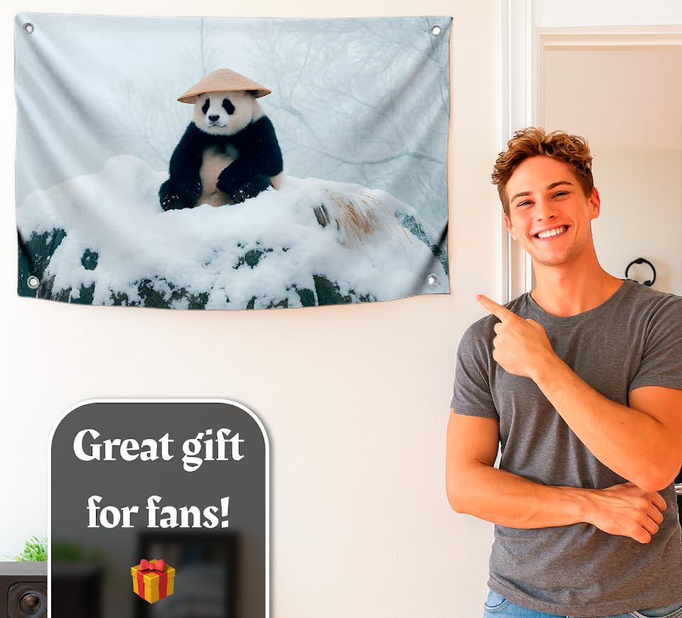 3x5 Feet Panda Flag with 4 Brass Grommets - Funny Winter Meme Poster - Single Sided Polyester Flags for Animal Lovers - Banner with Winter Panda