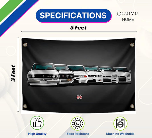 Car Flag 3×5 Feet Banner with 4 Brass Grommets - Car Poster Wall Single Sided Tapestry Outdoor or Indoor for Room Man and Guys - Cool Polyester