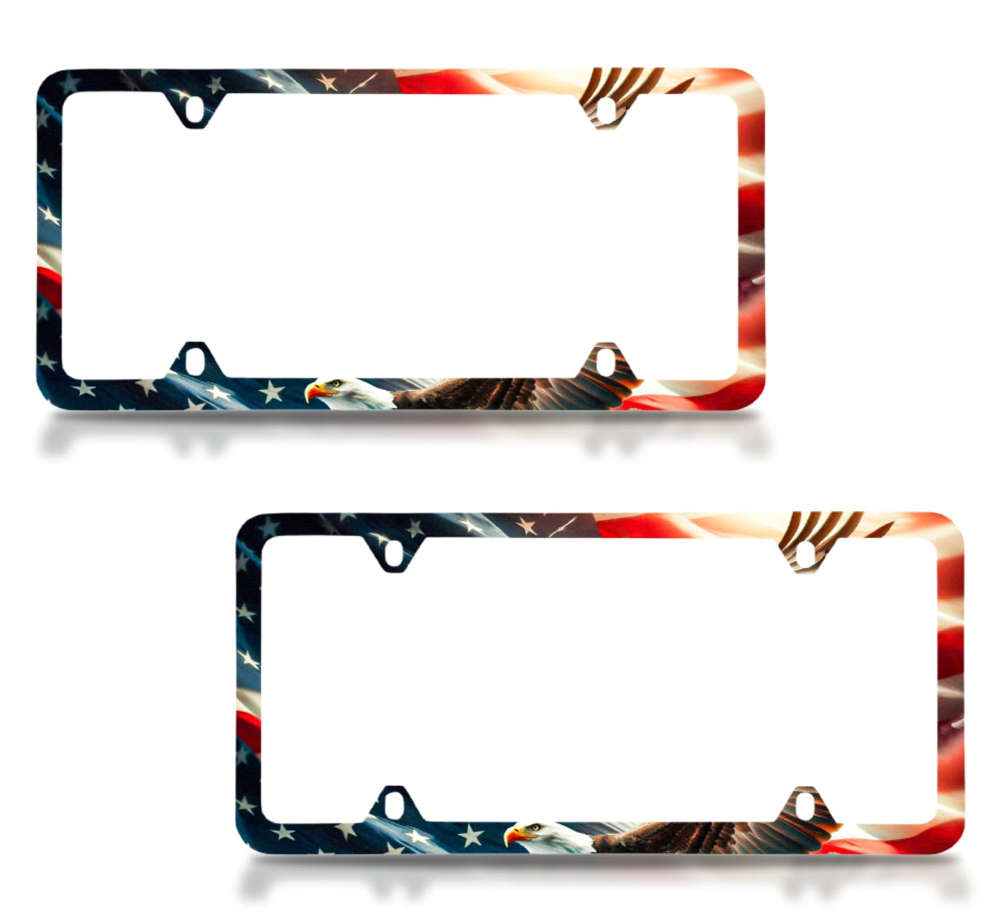 Set of 2 Personalized Car License Plate Frames for US Standard Frame American Flag Eagle - Plate Frame 6 x 12.25 inches and 4 Holes and Screws