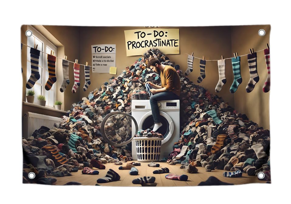 3x5 Feet Polyester Meme Flag with Quote "To-Do: Procrastinate" with Four Brass Grommets - Polyester Man On A Washing Machine Tapestries Banner