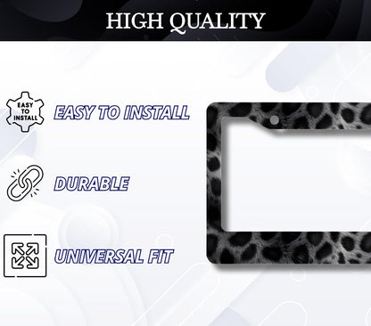 License Plate Frame for US Standard Frame 6x12.25 Inch - Dark Leopard Print with 2 Holes and Screws - Stainless Steel Frames for Your Car