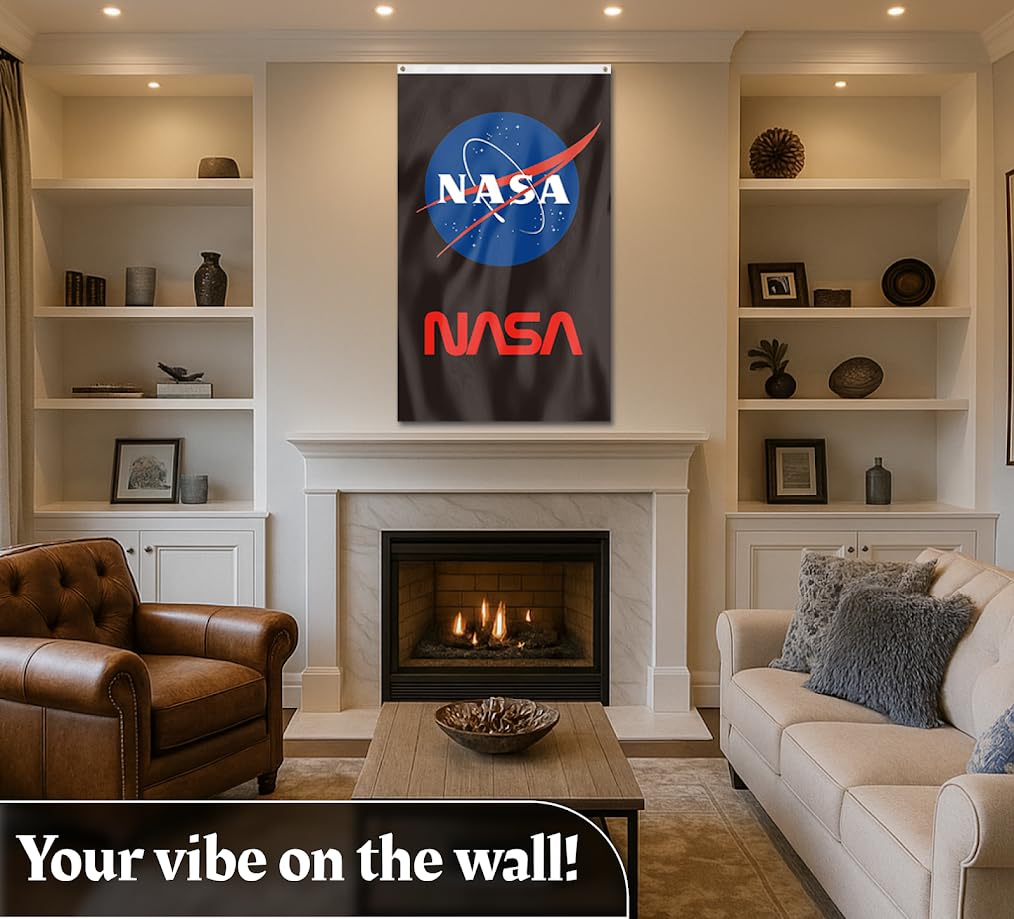 3x5 Feet Vertical NASA Flag with Two Brass Grommets - Polyester NASA Insignia Logo Flag for Indoor and Outdoor Decoration - Science Poster for Bedroom