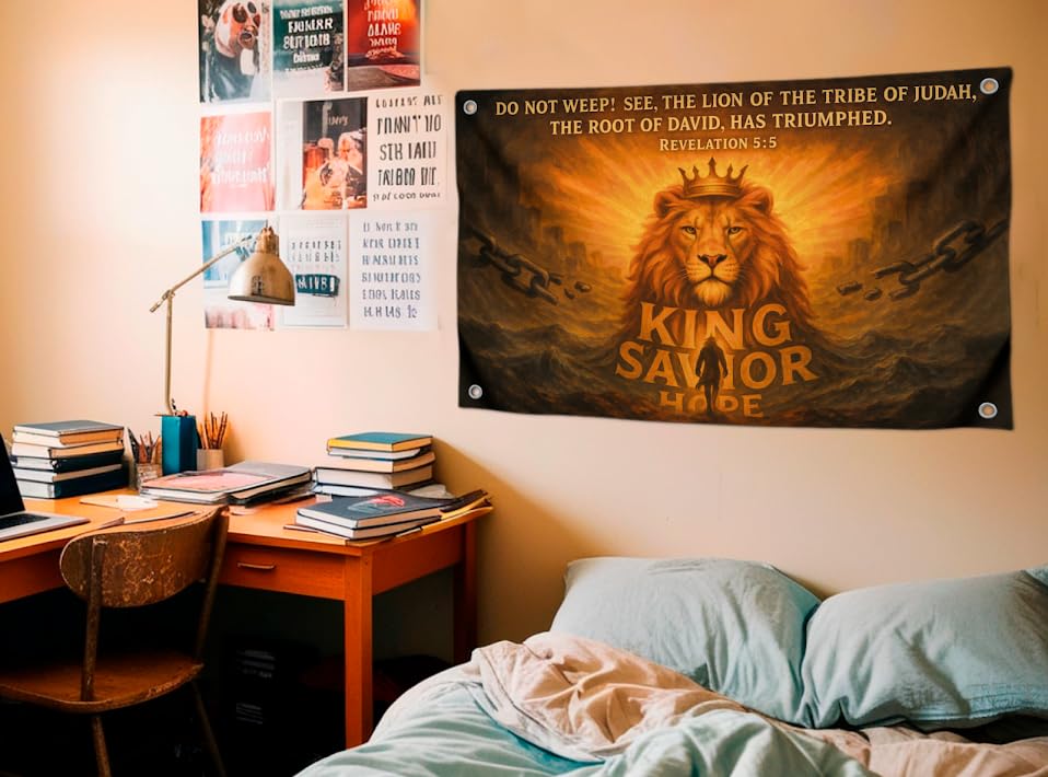 3x5 Ft Lion of Flag with Quote - "Do Not Weep See The Lion Of The Tribe" with 4 Brass Grommets - Polyester Decor for Church and Home
