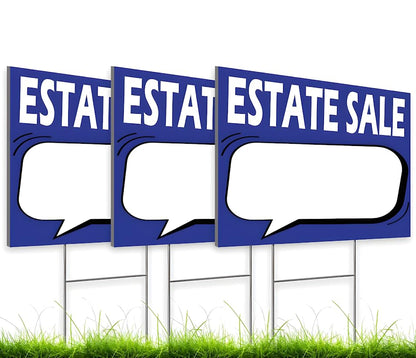 Set of 3 Double Sided 12x8 Inches Plastic Black Moving Sale Signs with Metal H-Stakes - Real Estate Perfect for Home Owners