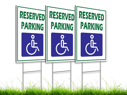 Pack of 3 Reserved Parking Double Sided Sign 12x8 inch with Metal H-Shaped Stakes - Accessible Parking Signs with Picture of Accessible Signs
