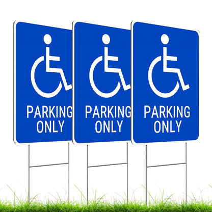 Set of 3 Double Sided 12x16 Inches Reserved Parking Signs for Handicapped Only with Metal Wire H-Stakes