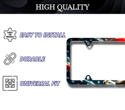 Set of 2 Personalized Car License Plate Frames for US Standard Frame American Flag Eagle - Plate Frame 6 x 12.25 inches and 4 Holes and Screws
