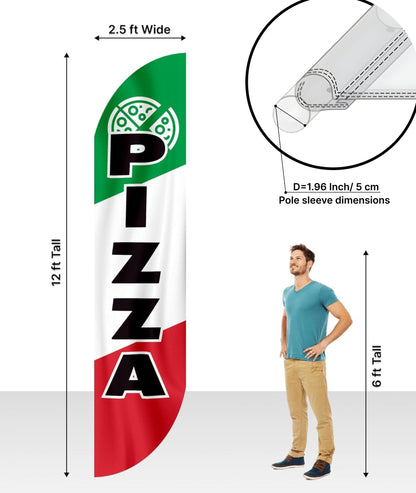 12x2.5 Feet Tall Feather Flags "Pizza" - Single Sided Food Themed Feather Banners - Tall Italy Advertising Flag for Outdoor Garden - Pizza Flags