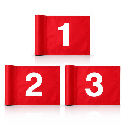 Set of 3 Double Sided 8x6 Inches Numbered Golf Polyester Flag - Mini Practice Putting Green Flags for Yard in 420D Nylon - Small Banner Numbered