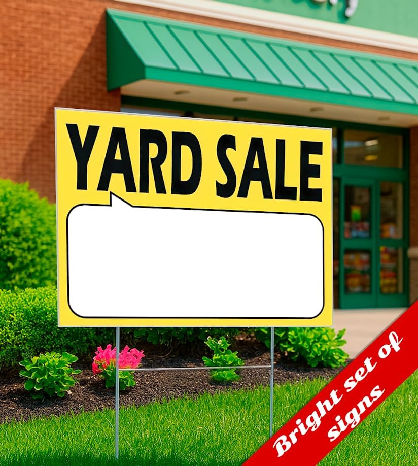 Set of 3 Double Sided 12x16 Inches Plastic Yard Sale Signs with Metal H-Stakes