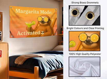 3x5 Feet Funny Summer Tapestry with Quote "Margarita Mode Activated" - Single Sided Flags for Party - Polyester Funny Banner Office with 4 Brass