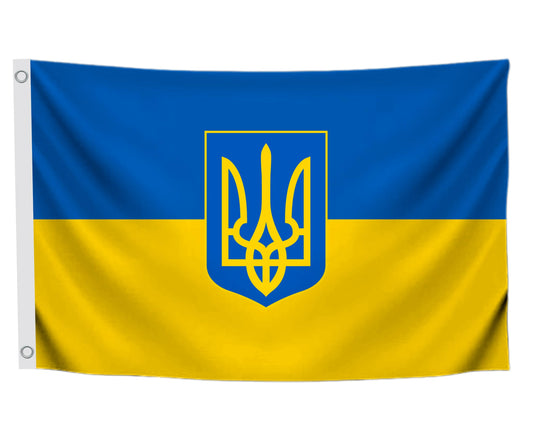 3x5 Feet Ukrainian Coat of Arms Single Sided Flag with Two Brass Grommets - Polyester Country Flag for Indoor or Outdoor. Ukraine Flags for House Yard