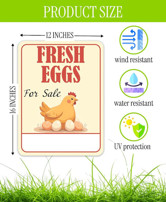 3X Double Sided 12x16 Inches Fresh Eggs For Sale Plastic Sign with Metal H-Stakes for Outdoor and Indoor