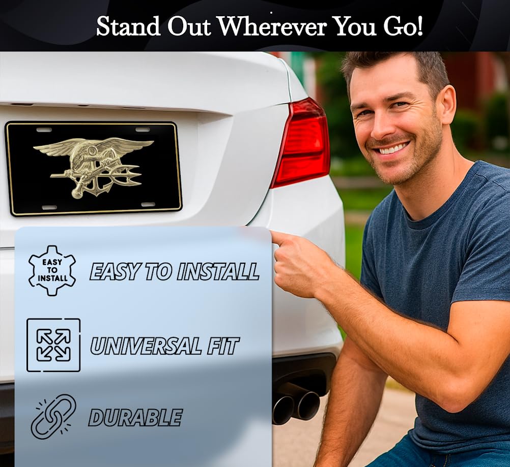 US Navy License Plate Frame - Stainless Steel Frames for Front and Rear Standard Cars USA - Metal Plates Frames with 4 Holes and Screws 6x12.25 inches