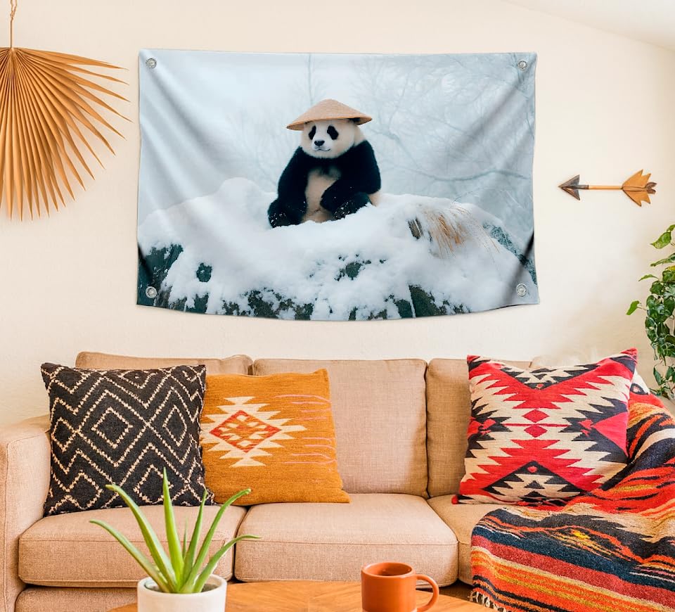 3x5 Feet Panda Flag with 4 Brass Grommets - Funny Winter Meme Poster - Single Sided Polyester Flags for Animal Lovers - Banner with Winter Panda