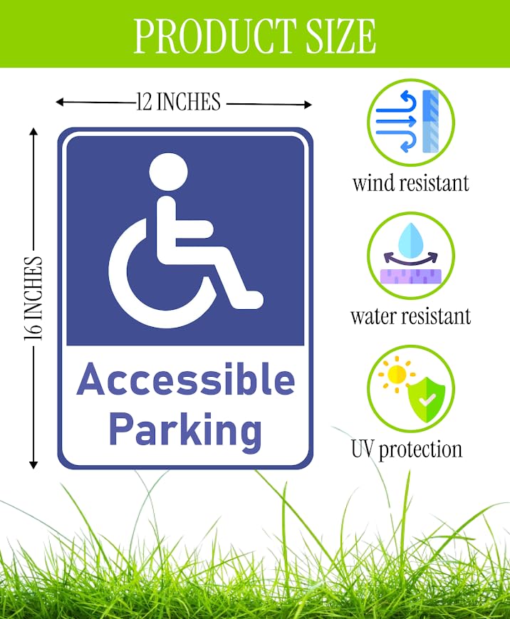Set of 3 Double Sided 12x16 Inches "Accessible Parking" Plastic Sign with Metal H-Stakes - Reserved Spaces for Handicap Permit Vehicles