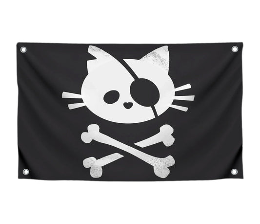 3x5 Feet Pirate Cat Skull and Crossbone Home Polyester Flags with 4 Brass Grommets - Decorative Home Fall Single Sided Flags for Infoor or Outdoor