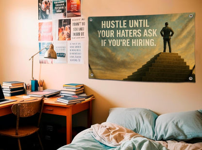 3x5 Feet Motivational Business Flag with Quote Hustle Until Your Haters Ask If You're Hiring with 4 Brass Grommets. Single Sided Poster Cool Tapestry