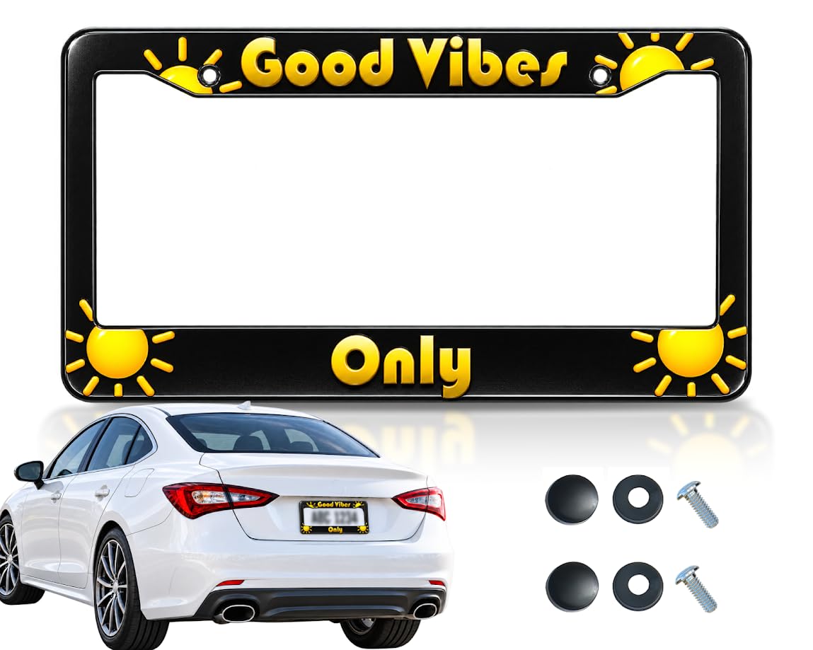 6x12 in Good Vibes Only Sunshine License Plate Frame – Black & Yellow