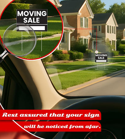Set of 3 Double Sided 12x8 Inches Plastic Black Moving Sale Signs with Metal H-Stakes - Moving Sale Sign for Real Estate Agents