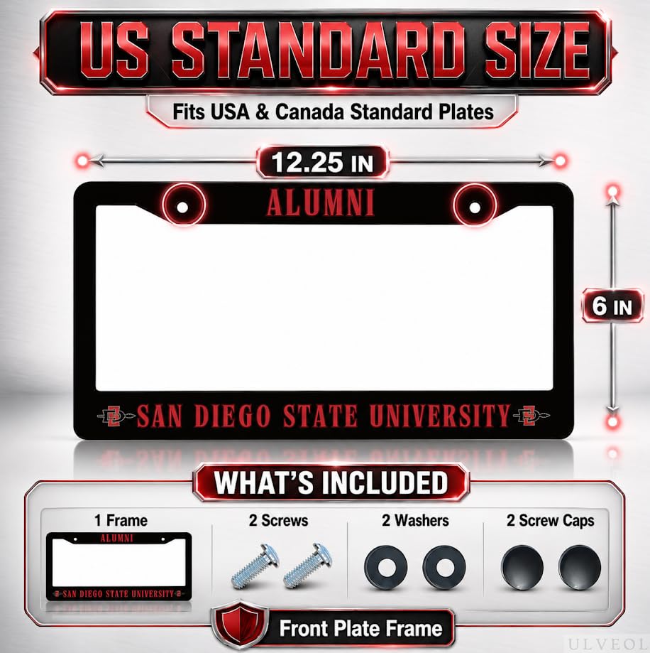 6x12.25 in San Diego State University Alumni License Plate Frame – Stainless Steel
