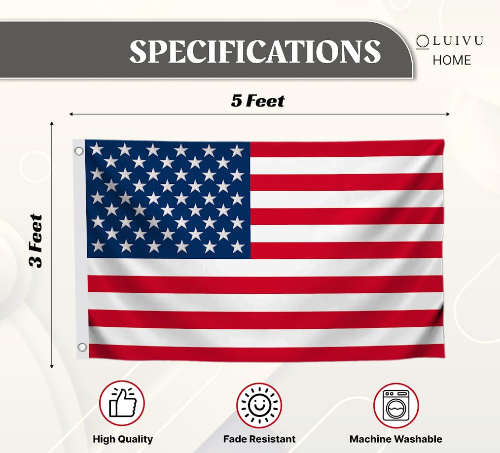 3x5 Feet USA American Nylon Flag with Two Brass Grommets - Americane Flags or Banners for Outdoor or Indoor - Events Celebration Decorations Supplies