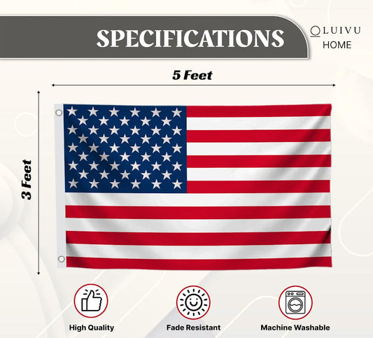 3x5 Feet USA American Nylon Flag with Two Brass Grommets - Americane Flags or Banners for Outdoor or Indoor - Events Celebration Decorations Supplies