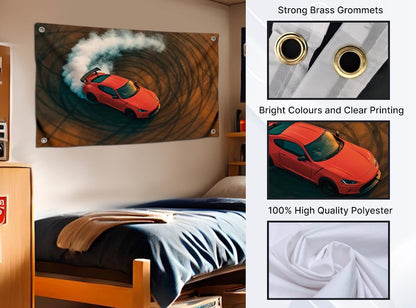 3x5 Feet Racing Sports Cars Flags with Four Brass Grommets - Single Sided Tapestry Racing Drift Cool Decoration - Polyester Hanging Poster for Guys