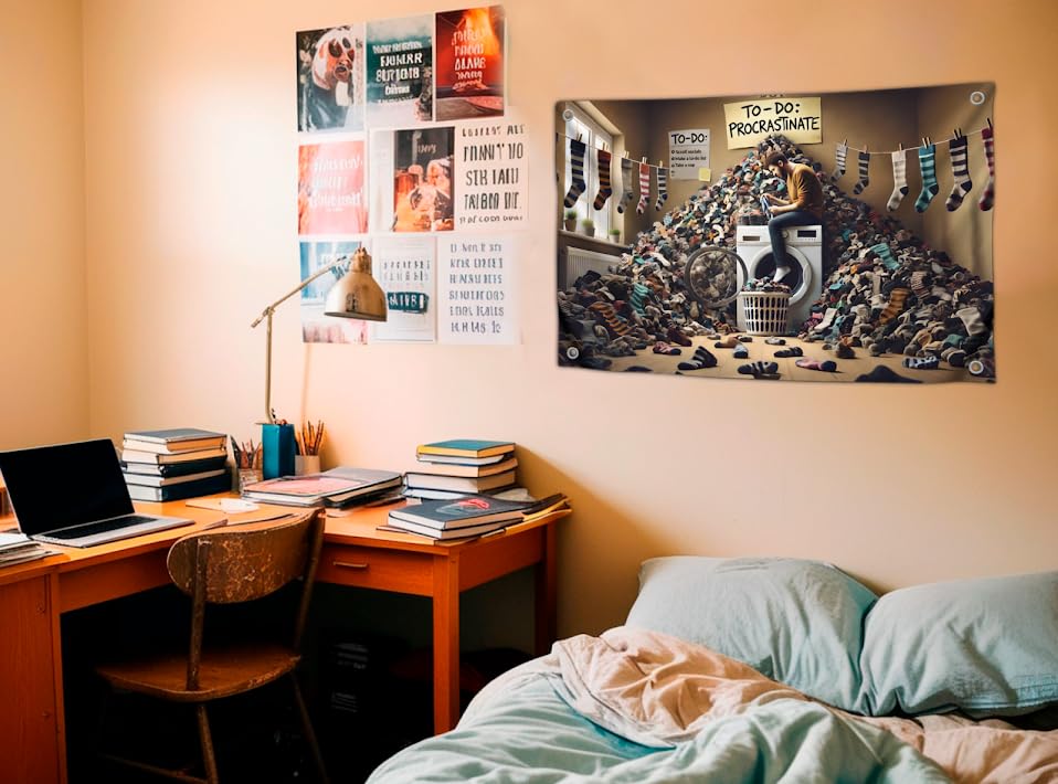 3x5 Feet Polyester Meme Flag with Quote "To-Do: Procrastinate" with Four Brass Grommets - Polyester Man On A Washing Machine Tapestries Banner