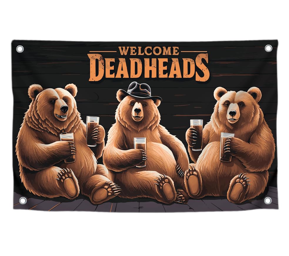 3x5 Feet Bears Polyester Flag Welcome Deadheads with Four Brass Grommets - Rock Music Banner for Garden Party - Banners with Three Bear for Wall