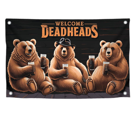 3x5 Feet Bears Polyester Flag Welcome Deadheads with Four Brass Grommets - Rock Music Banner for Garden Party - Banners with Three Bear for Wall