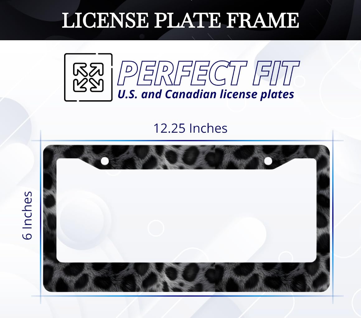 License Plate Frame for US Standard Frame 6x12.25 Inch - Dark Leopard Print with 2 Holes and Screws - Stainless Steel Frames for Your Car