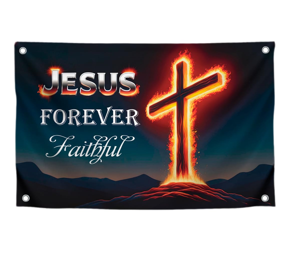 3x5 Feet Polyester Flag "Forever Faithful" with 4 Brass Grommets - Decoration Garden Banner for Indoor or Outdoor - Tapestrys Christian Cool Wall Flag