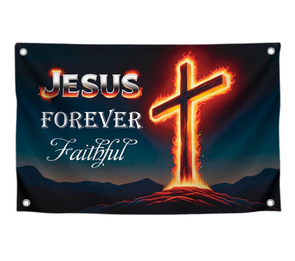 3x5 Feet Polyester Flag "Forever Faithful" with 4 Brass Grommets - Decoration Garden Banner for Indoor or Outdoor - Tapestrys Christian Cool Wall Flag