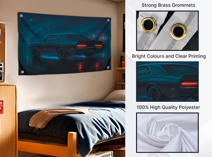Flag 3x5 Feet Cool Automobile "Night Sports Car Speed and Power" - Single Sided Polyester Banners with 4 Brass Grommets