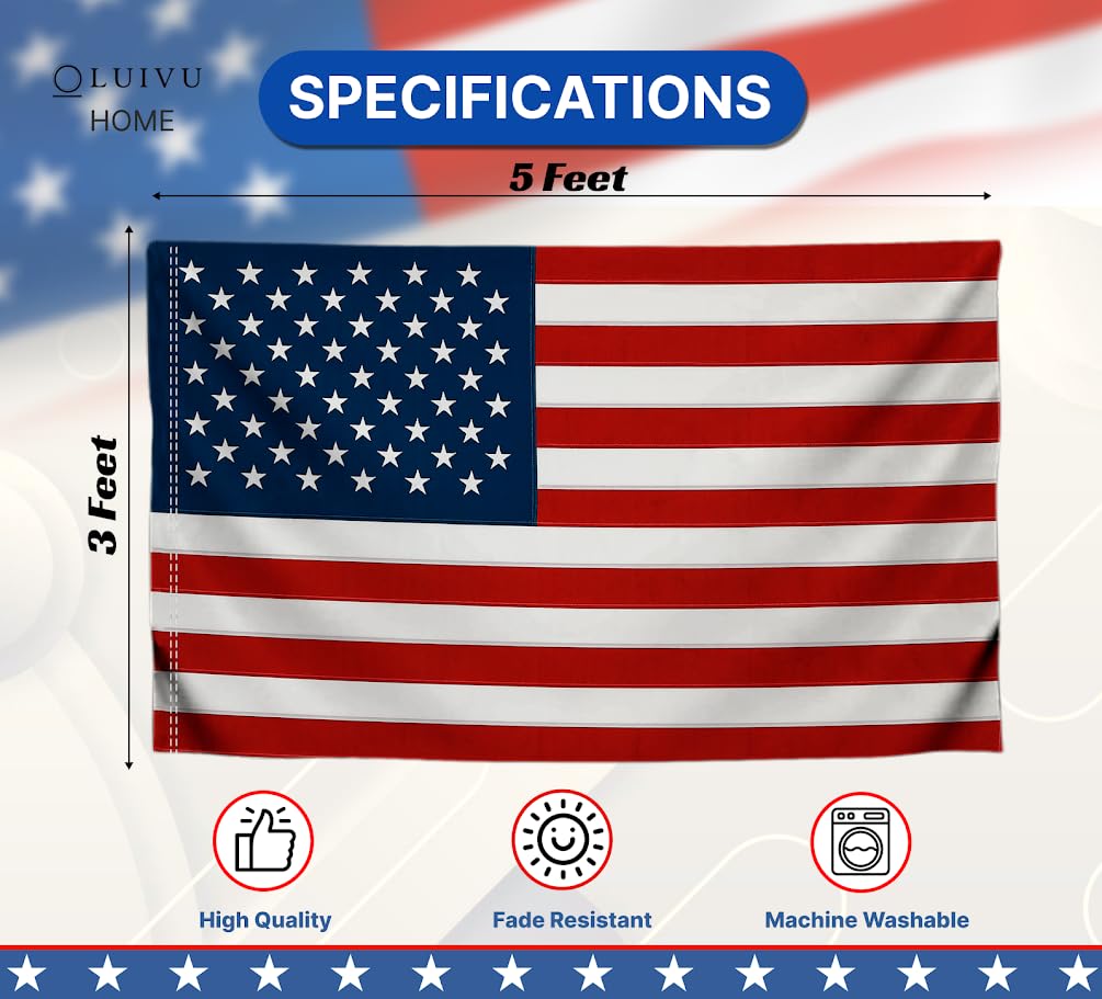 3x5 Feet Embroidered USA American Nylon Flag with Sleeve - Americane Flags or Banners for Outside or Outside - Events Celebration Decorations Supplies