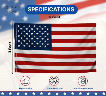 3x5 Feet Embroidered USA American Nylon Flag with Sleeve - Americane Flags or Banners for Outside or Outside - Events Celebration Decorations Supplies
