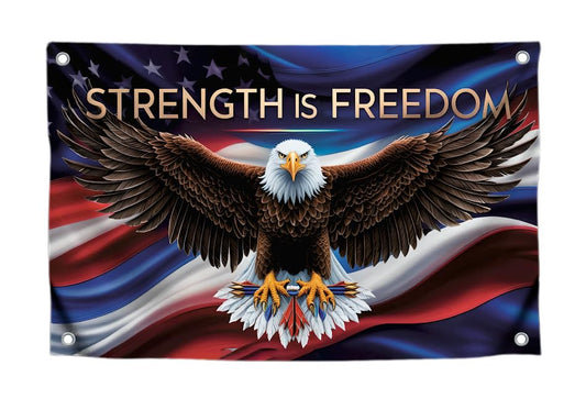 3x5 Ft American Eagle Quoted Single Sided Flag Strength is Freedom with 4 Brass Grommets - Americans Eagle Polyester Flag for 4th of July or Memorial