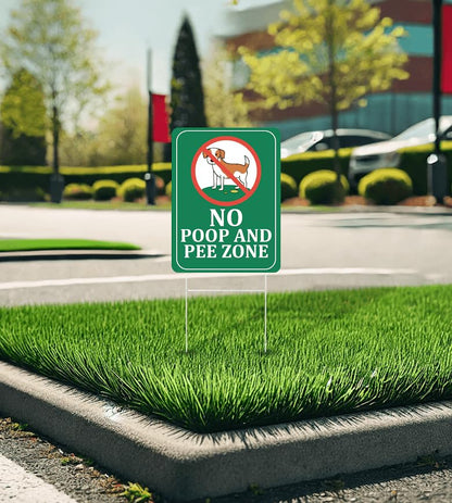Set of 3 Double Sided 12x8 Inches Plastic Sign "No Poop and Pee Zone" with Metal H-Stakes