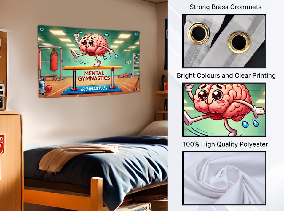 3x5 Feet Meme Flag of Brain Warming - "Mental Gymnastics" Good Creative Thinking Idea - Single Sided Polyester Flags with 4 Brass Grommets