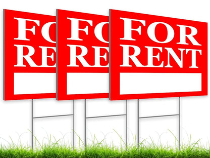 3X 12x8 inch For Rent Sign With H-Stakes Single Sided - Home for Rent Lawn Sign for Real Estate Agent, Homeowner.For Rent Rental House Shops Business