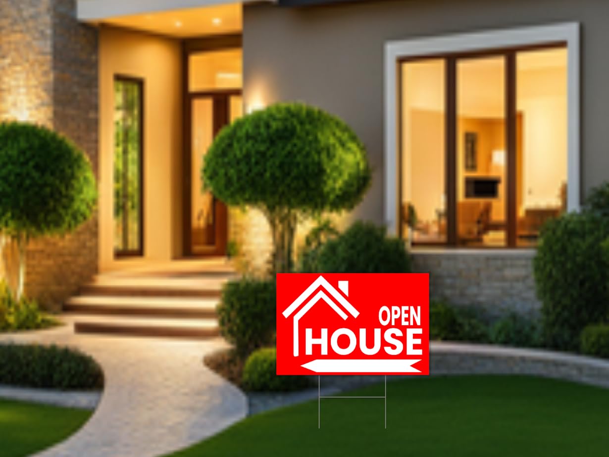 3X Double Sided 12x16 Open House Sign for Real Estate Agent Supplies for Sale Plastic Signs with H Wire Stakes