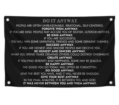 3x5 Ft Inspirational Quote Polyester Flag Do It Anyway with Four Brass Grommets - Black Office Wall Decor - Motivational Do It Banner for Home or Gym